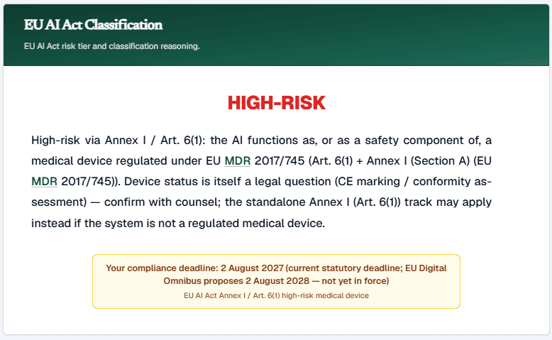 LegisGate Compass™ Report — EU AI Act risk classification