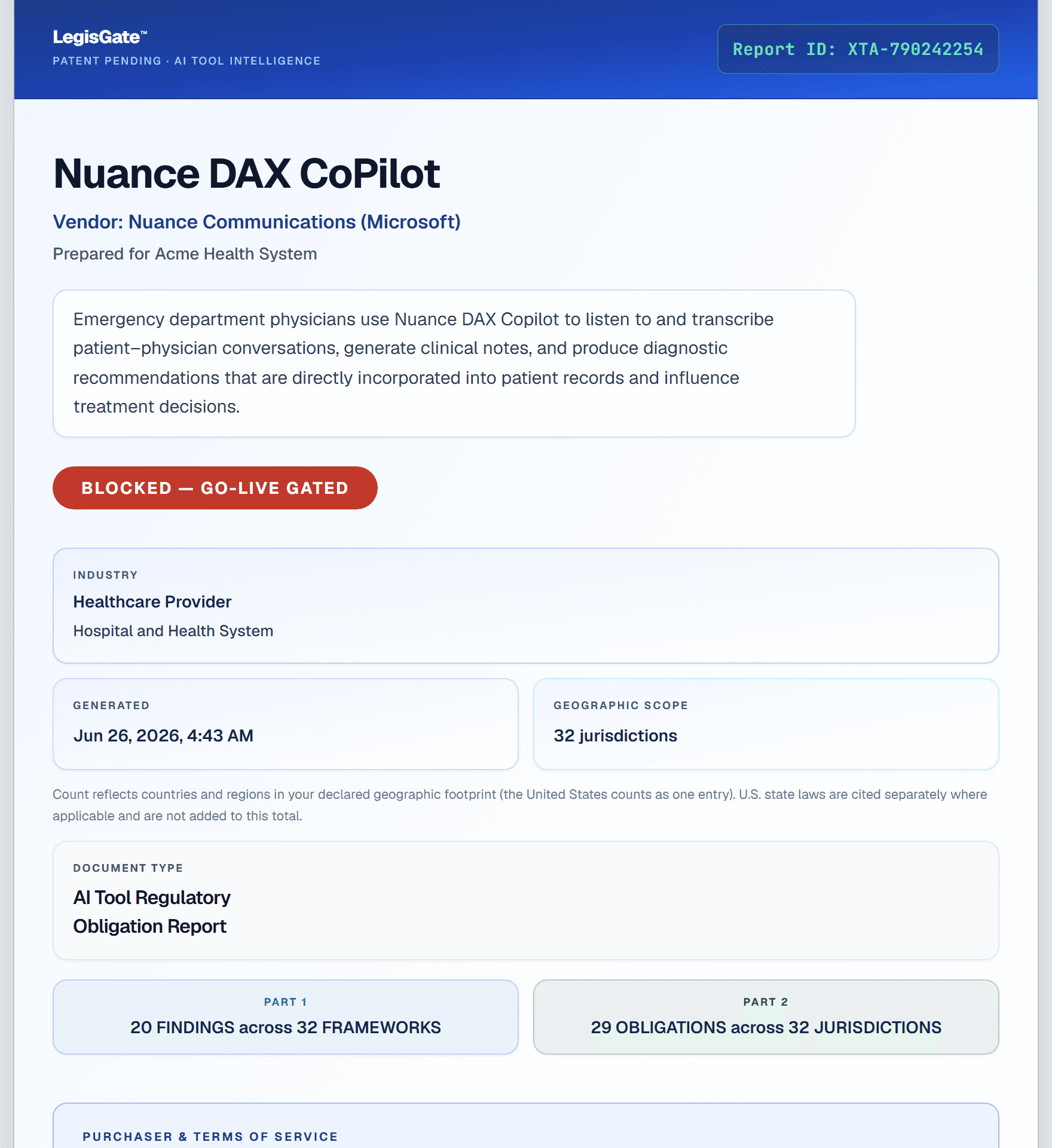 LegisGate Compass™ Report cover — AI Tool Regulatory Obligation Report